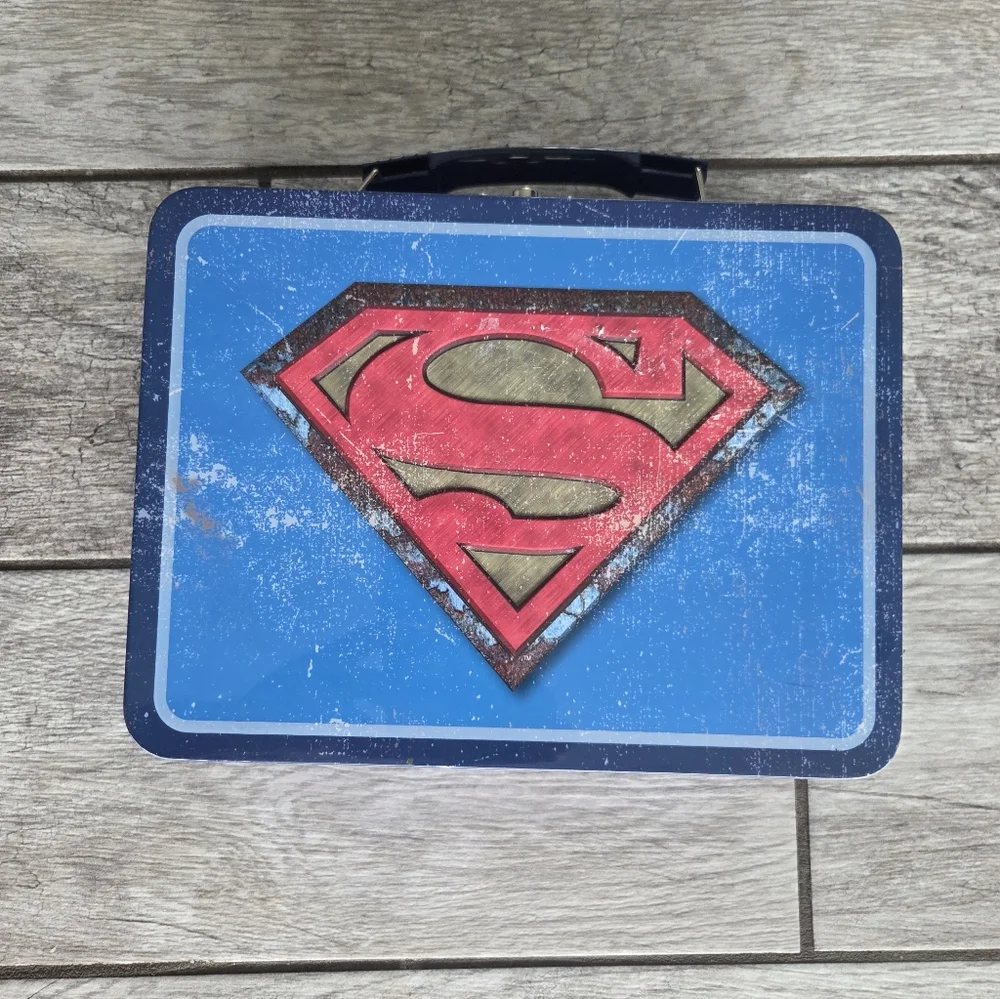 Superman‎ Metal Lunch Box Tin Blue Vintage Style Scratches Rare DC Comics 2006